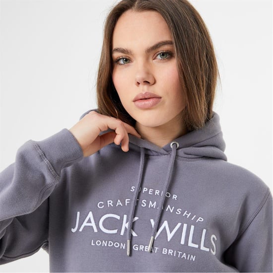 Jack Wills Womens/Ladies Graphic Logo Hoodie (Grey Blue) - Image 3