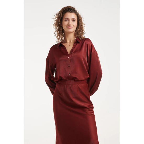 Smashed Lemon Satijnen blouse met kraag en knoopsluiting | - Image 1