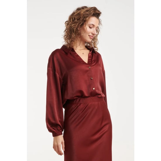 Smashed Lemon Satijnen blouse met kraag en knoopsluiting | - Image 2