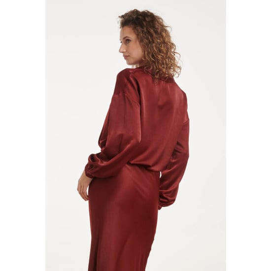 Smashed Lemon Satijnen blouse met kraag en knoopsluiting | - Image 6