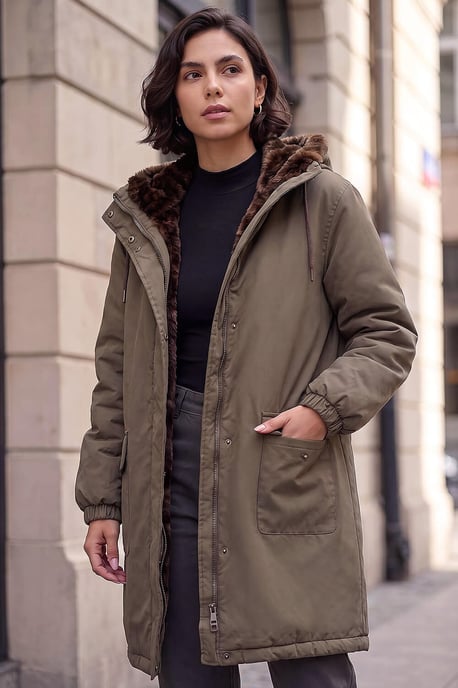 Animal Faux Fur Parka Coat - Image 1