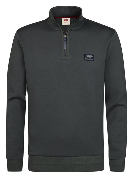 Petrol Industries - Heren Katoenen sweater met korte ritssluiting steelcore - Groen - Image 1