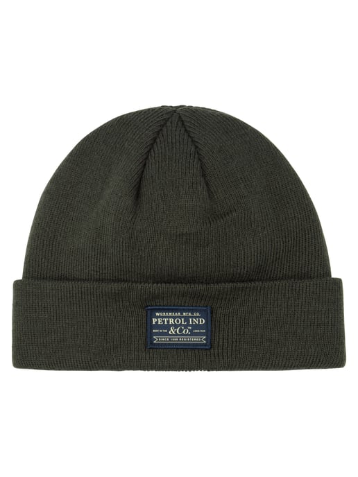Petrol Industries - Heren Geribde beanie met patch irontrail - Groen - Image 1