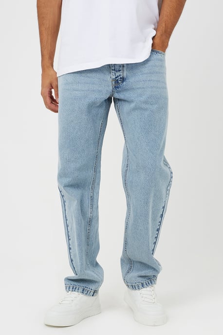 Light Blue Loose Fit Acid Wash Denim Jeans - Image 1