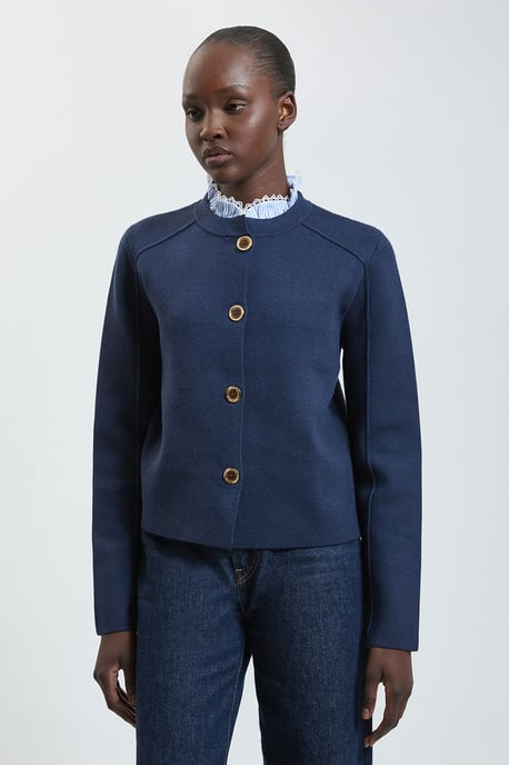 Compact Wool Removeable Stripe Collar Knitted Button Cardigan - Image 1