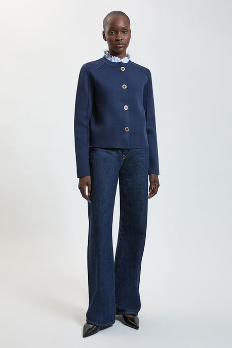 Compact Wool Removeable Stripe Collar Knitted Button Cardigan - Image 2