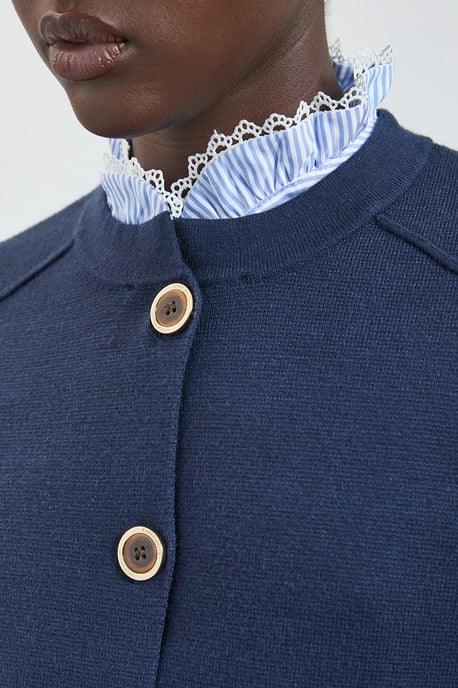 Compact Wool Removeable Stripe Collar Knitted Button Cardigan - Image 4