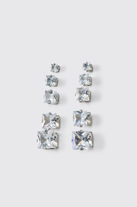 5 Pack Stainless Steel Diamante Earrings - Image 1