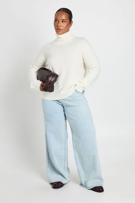 Plus Knitted Longline Crew Neck Jumper - Image 1