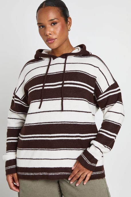 Plus Stripe Oversized Knitted Hoody - Image 1