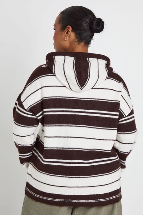 Plus Stripe Oversized Knitted Hoody - Image 3