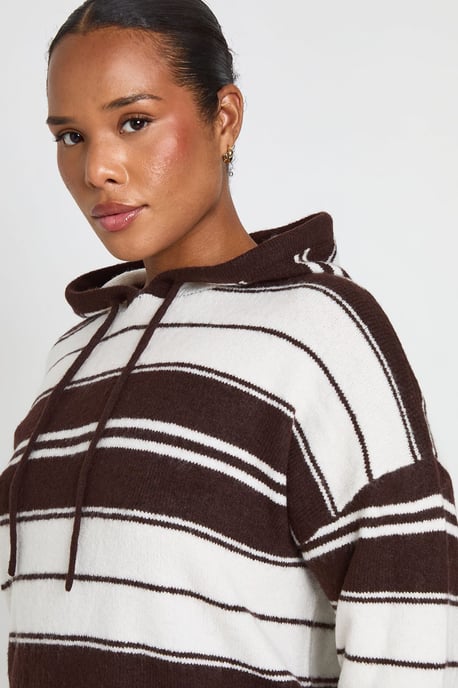 Plus Stripe Oversized Knitted Hoody - Image 4