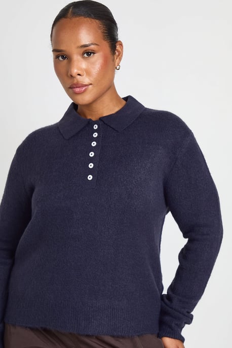 Plus Button Collared Knitted Jumper - Image 2
