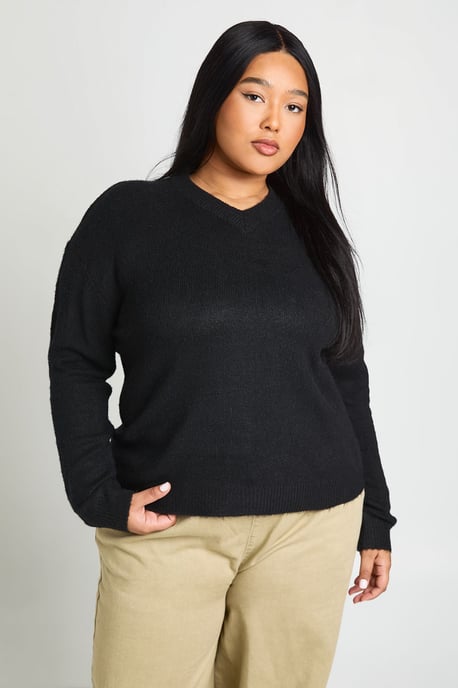 Plus Knitted V Neck Jumper - Image 1