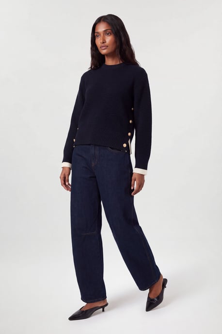 Cotton Button Detail Knit Boxy Jumper - Image 1