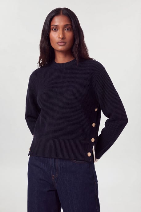 Cotton Button Detail Knit Boxy Jumper - Image 3