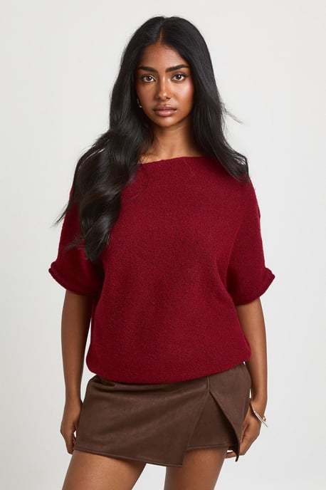 Slash Neck Knitted Batwing Top - Image 1