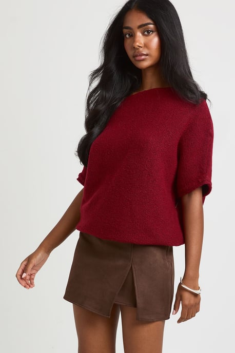 Slash Neck Knitted Batwing Top - Image 4