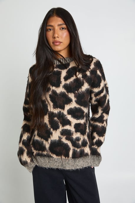 Tall Leopard Print Super Soft Crew Neck Jumper - Image 1