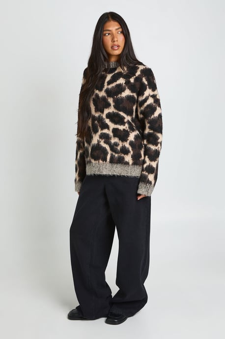 Tall Leopard Print Super Soft Crew Neck Jumper - Image 2