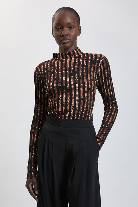 Zebra Jacquard Knit Long Sleeve Top - Image 1