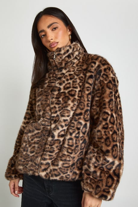 Leopard Faux Fur Coat - Image 1