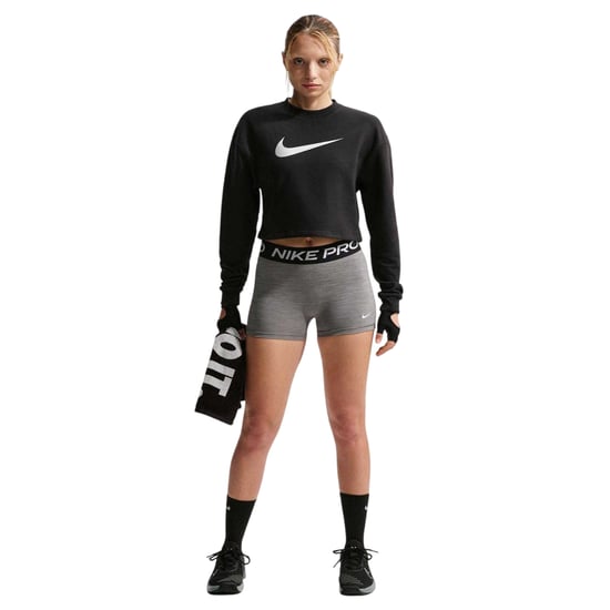 Nike Pro Logo Fleece Dri-FIT kortärmad tröja för damer (Svart/Metallic) - Image 1