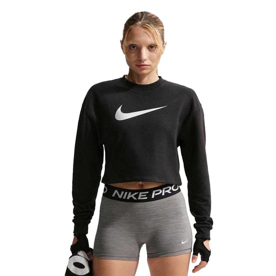 Nike Pro Logo Fleece Dri-FIT kortärmad tröja för damer (Svart/Metallic) - Image 2