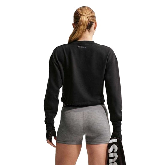 Nike Pro Logo Fleece Dri-FIT kortärmad tröja för damer (Svart/Metallic) - Image 3