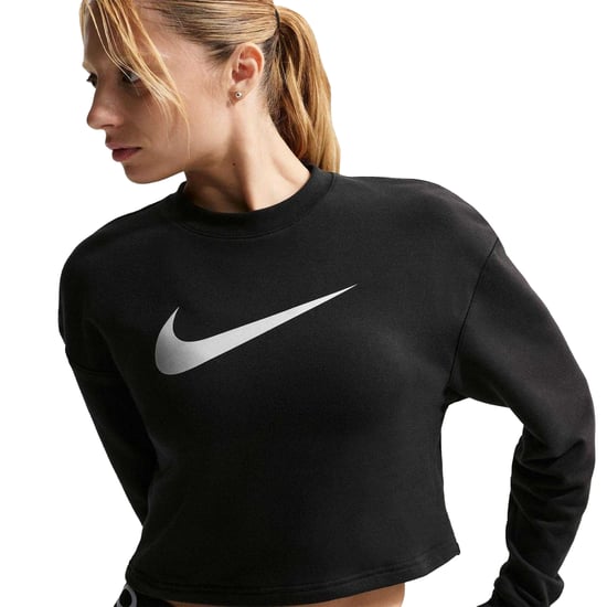 Nike Pro Logo Fleece Dri-FIT kortärmad tröja för damer (Svart/Metallic) - Image 5