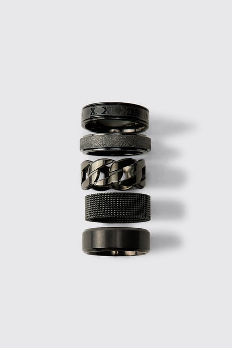 5 Pack Black Stainless Steel Rings Set - Image 1