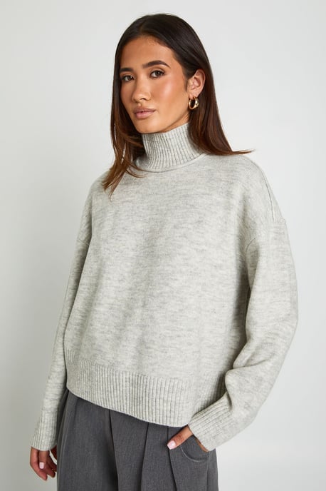 Exposed Seam Detail High Neck Jumper - Image 1