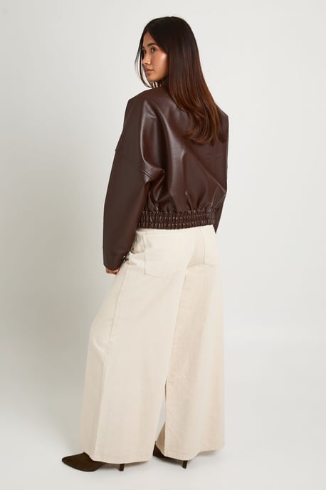 Pebbled Faux Leather Funnel Neck Bomber Jacket - Image 2