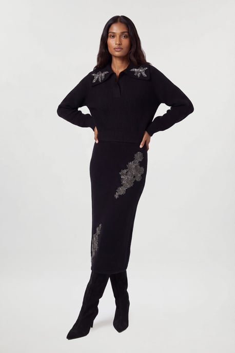 Embellished Cosy V Neck Collar Knit Jumper - Image 1