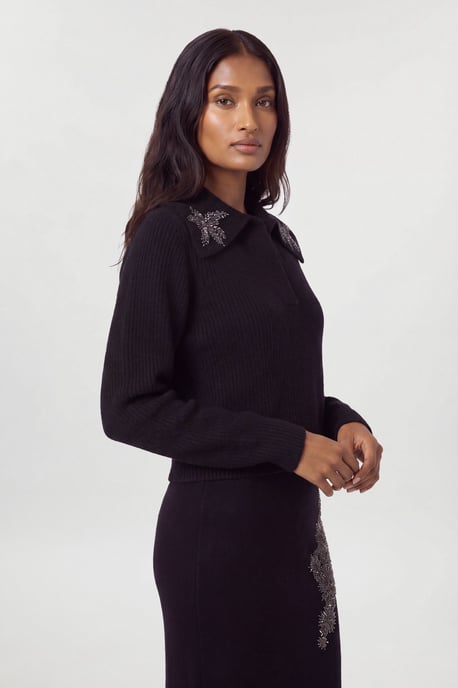 Embellished Cosy V Neck Collar Knit Jumper - Image 3