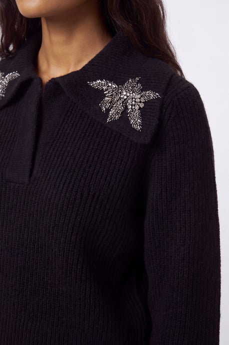 Embellished Cosy V Neck Collar Knit Jumper - Image 4
