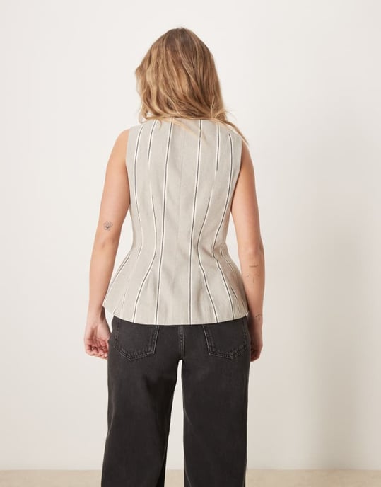 ASOS DESIGN peplum waistcoat in beige stripe - Image 2