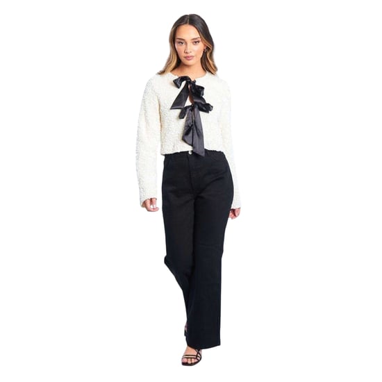 Be You Damesblouse met strik, pailletten en een losse pasvorm, met lange mouwen (Crème) - Image 1