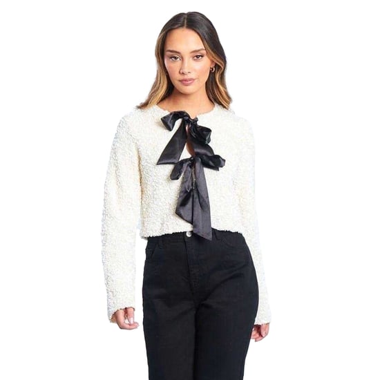Be You Damesblouse met strik, pailletten en een losse pasvorm, met lange mouwen (Crème) - Image 2
