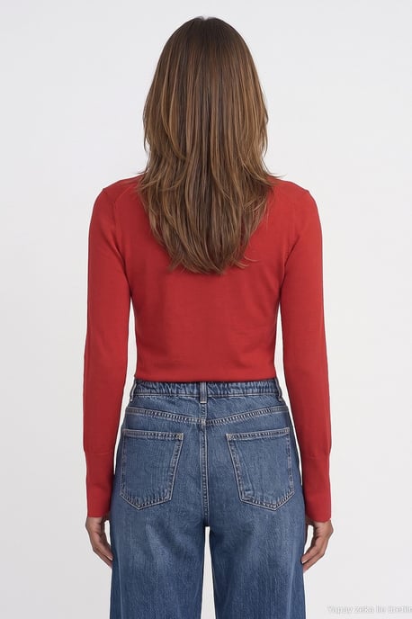 Women's V-Neck Knit Sweater With Side Slit - Image 2