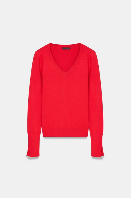 Women's V-Neck Knit Sweater With Side Slit - Image 5