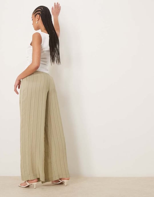 ASOS DESIGN Tall wide leg trousers in in green tonal stripe - Image 2