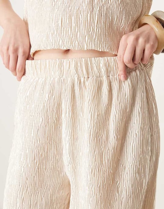 YAS shimmer crinkle wide leg trouser co-ord in sandshell - Image 2