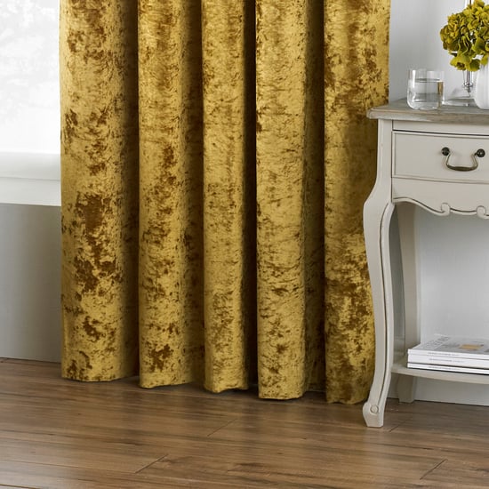 Verona Crushed Velvet Look Eyelet Curtains in Ochre - Image 3