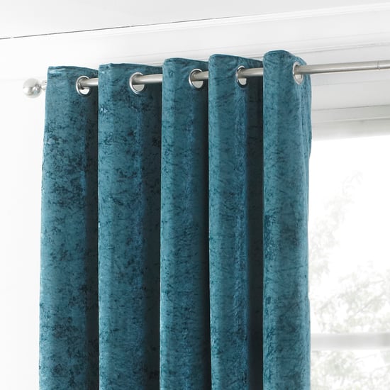 Verona Crushed Velvet Look Eyelet Curtains in Teal - Image 2