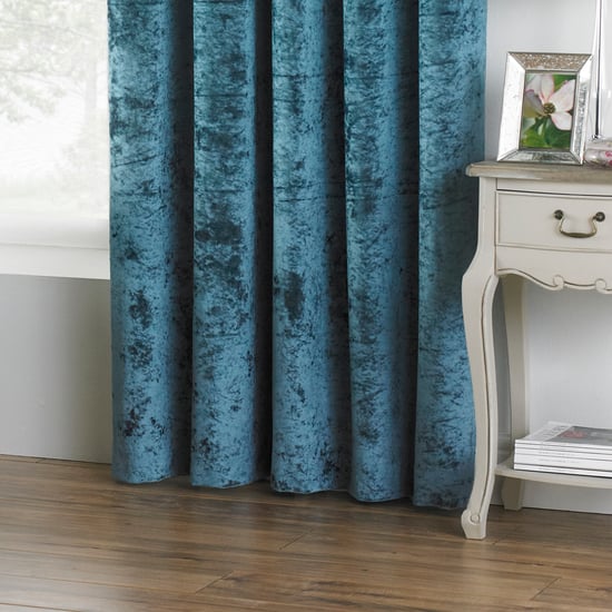 Verona Crushed Velvet Look Eyelet Curtains in Teal - Image 3