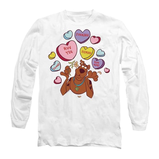 Scooby Doo Unisex T-shirt met lange mouwen voor volwassenen met hartjesmotief voor Valentijnsdag (Wit) - Image 1