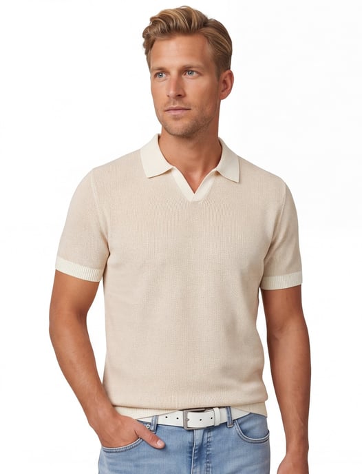 Blue Industry polo beige met boord - Image 1