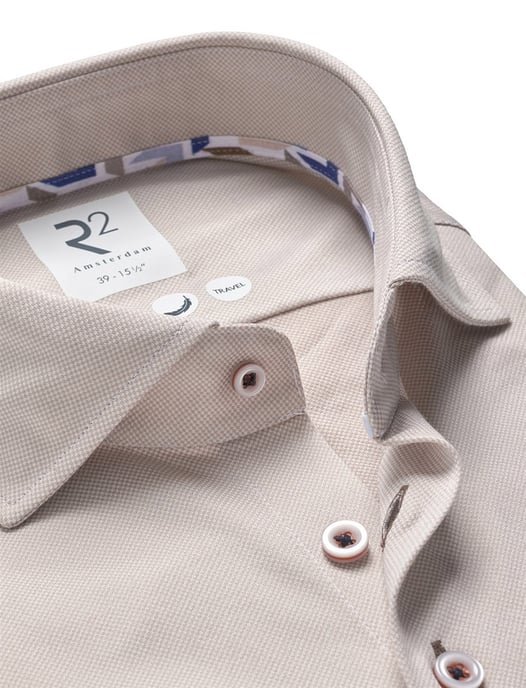 R2 Modern Fit overhemd beige verfijnde knopen - Image 2