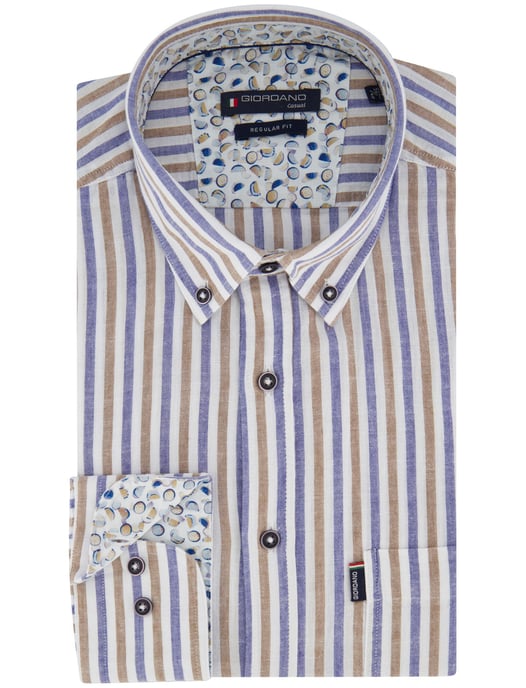 Overhemd Giordano Regular Fit blauw linnen strepen - Image 2